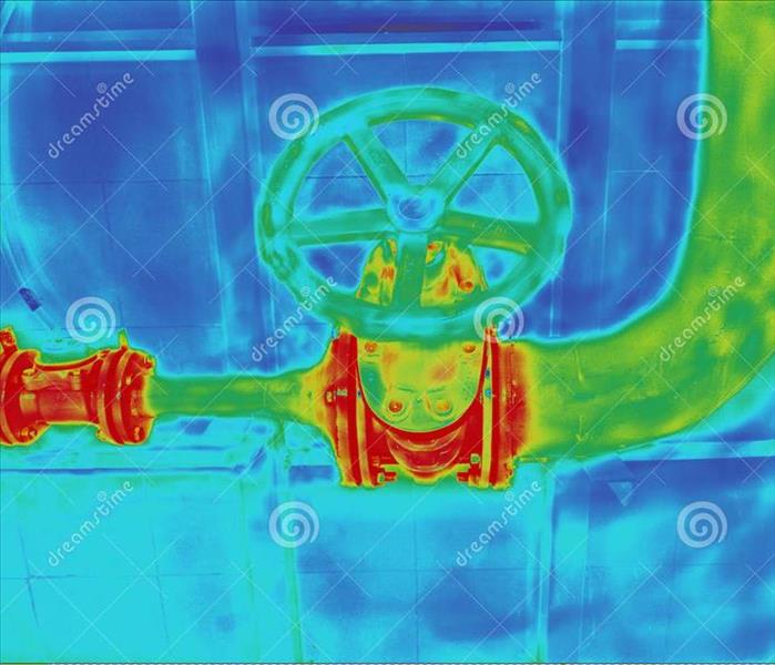 Thermal image of water within a pipe